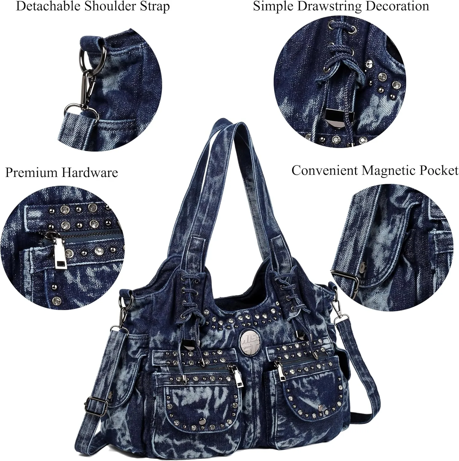 Designer Denim Handbags for Women Hobo Tote Bag Crossbody Denim Purses Blue Jean Shoulder Bag
