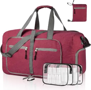Dimayar 40L Travel Duffle Bag - Foldable Duffel Bag with Shoes Compartment - Overnight Bags Waterproof & Tear Resistant(Red)