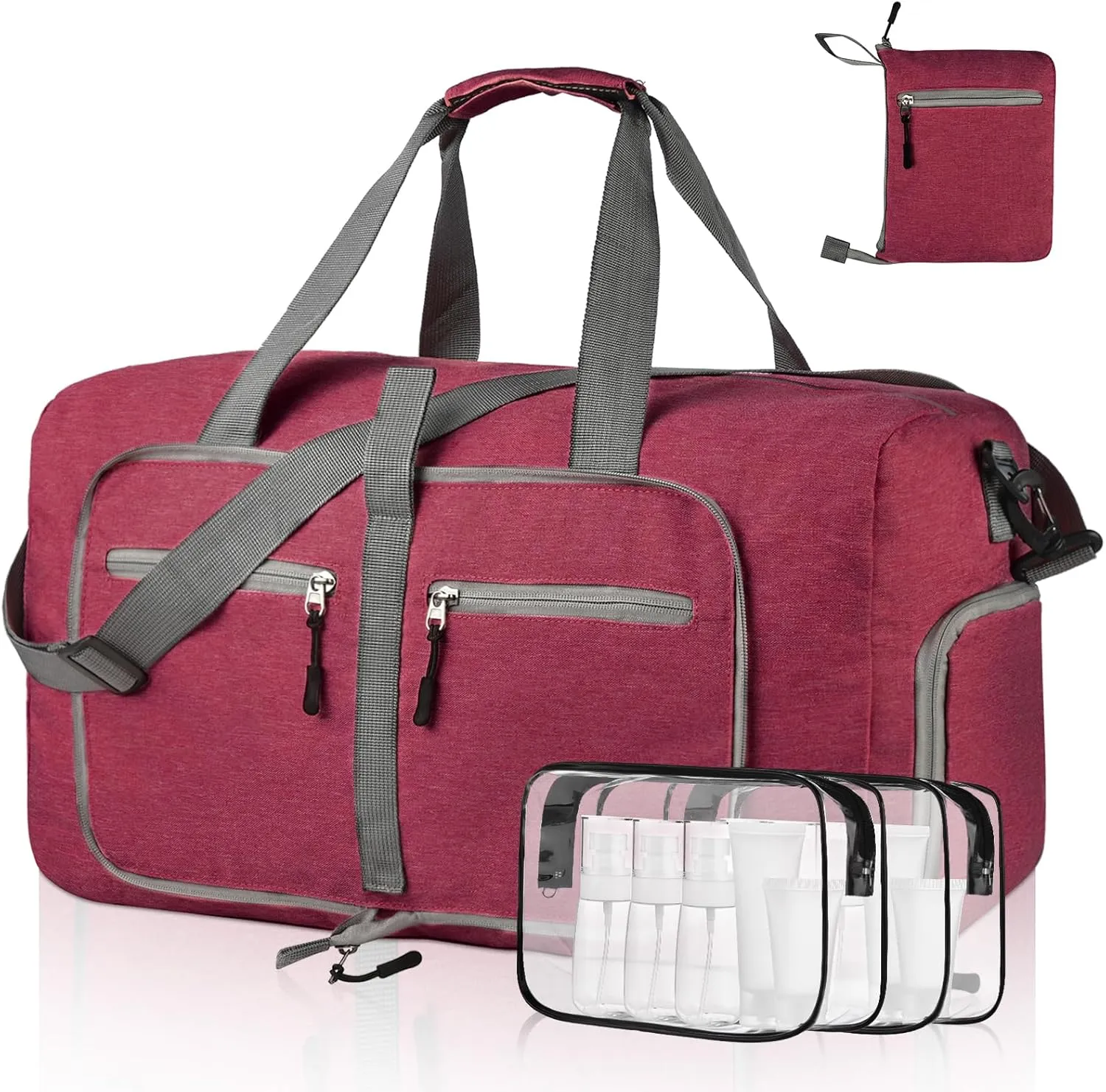 Dimayar 40L Travel Duffle Bag - Foldable Duffel Bag with Shoes Compartment - Overnight Bags Waterproof & Tear Resistant(Red)