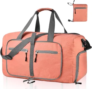 Dimayar 40L Travel Duffle Bag for Men Women - Foldable Duffel Bag with Shoes Compartment - Overnight Bags Waterproof & Tear Resistant(Orange)