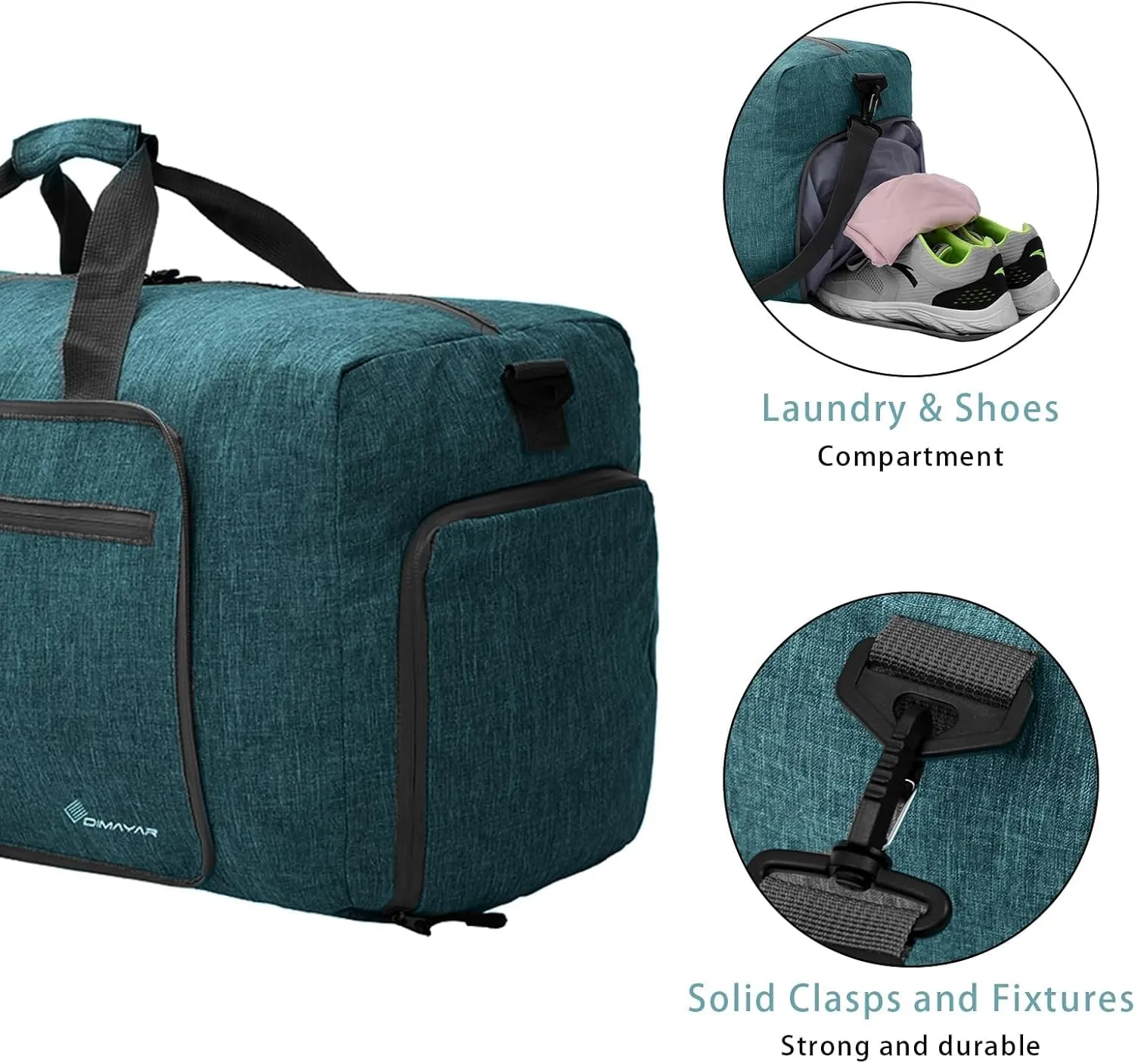 Dimayar 85L Travel Duffle Bag for Men Women - Foldable Duffel Bag with Shoes Compartment - Overnight Bags Waterproof & Tear Resistant(Green)
