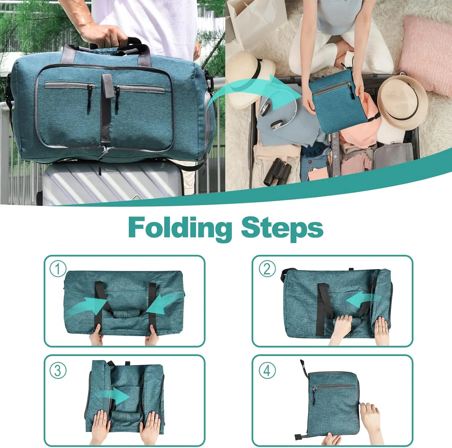 Dimayar 85L Travel Duffle Bag for Men Women - Foldable Duffel Bag with Shoes Compartment - Overnight Bags Waterproof & Tear Resistant(Green)