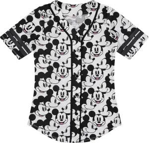 Disney Ladies Mickey Mouse Fashion Shirt - Mickey & Minnie Mouse Baseball Jersey Mickey Mouse Button Down Baseball Jersey