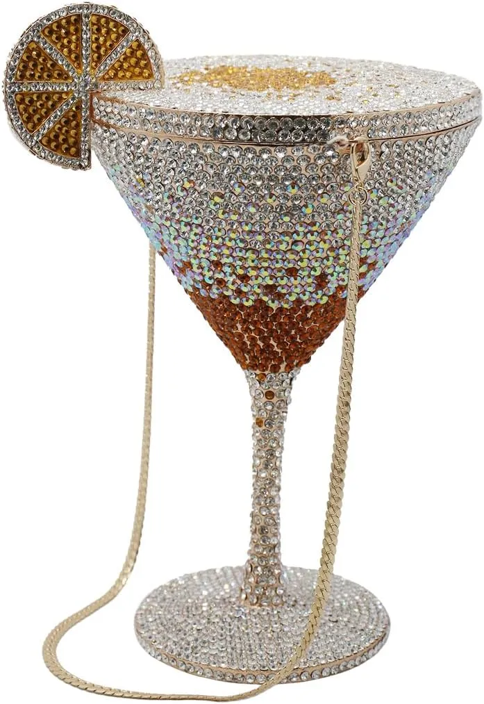DJBM Women Twinkling Rhinestone Clutch Purse Chic Fancy Cocktail Cup Handbag with Chain for Evening Banquet