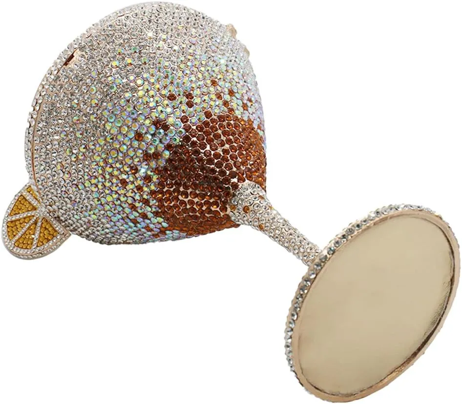 DJBM Women Twinkling Rhinestone Clutch Purse Chic Fancy Cocktail Cup Handbag with Chain for Evening Banquet