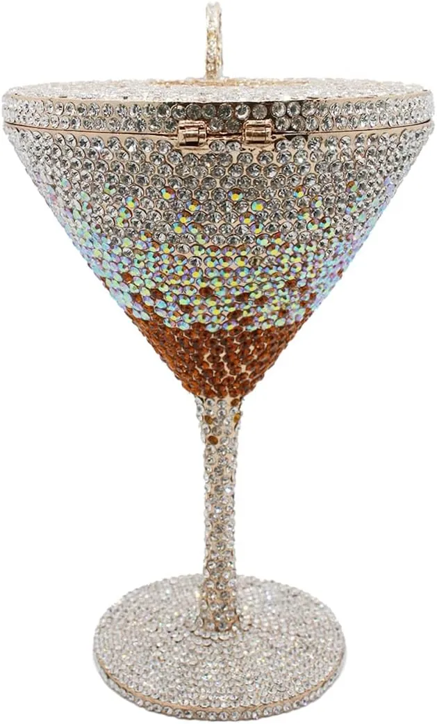 DJBM Women Twinkling Rhinestone Clutch Purse Chic Fancy Cocktail Cup Handbag with Chain for Evening Banquet