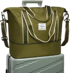 DMLuna Travel Duffel Bag, Tote Sports Gym Bag, Shoulder Overnight Weekender Bag for Women & Men, Hospital bag, Expandable Duffel Bag with Trolley Sleeve/Wet Pocket