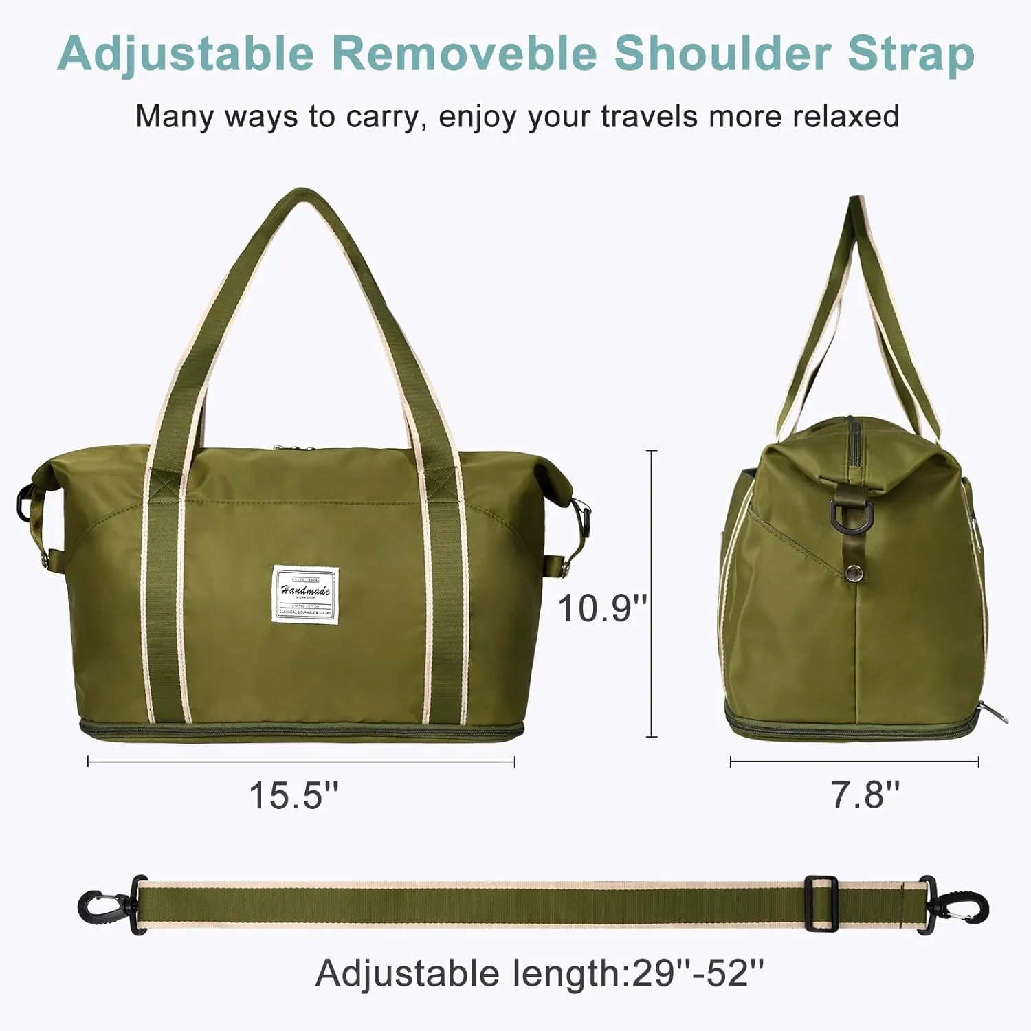 DMLuna Travel Duffel Bag, Tote Sports Gym Bag, Shoulder Overnight Weekender Bag for Women & Men, Hospital bag, Expandable Duffel Bag with Trolley Sleeve/Wet Pocket