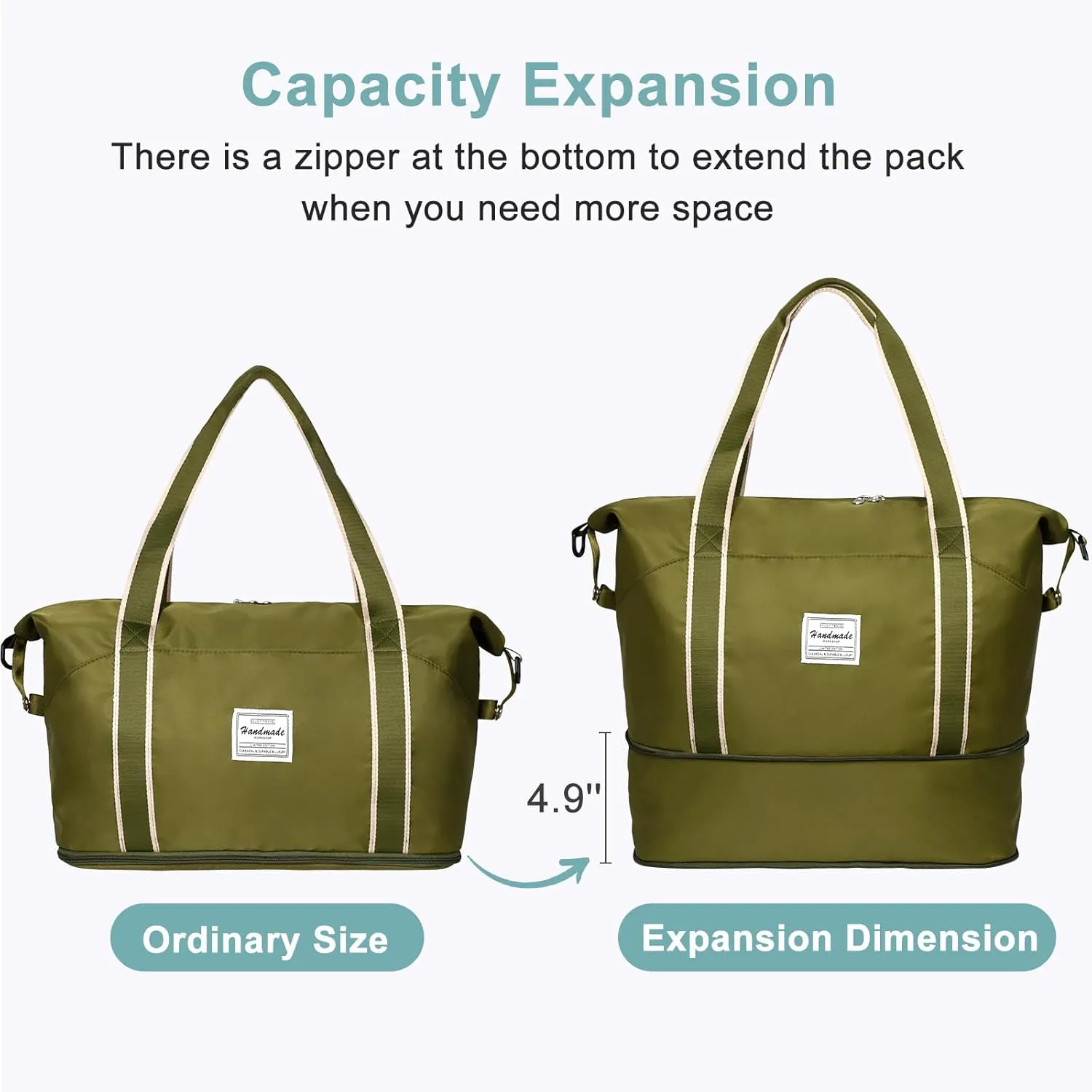 DMLuna Travel Duffel Bag, Tote Sports Gym Bag, Shoulder Overnight Weekender Bag for Women & Men, Hospital bag, Expandable Duffel Bag with Trolley Sleeve/Wet Pocket