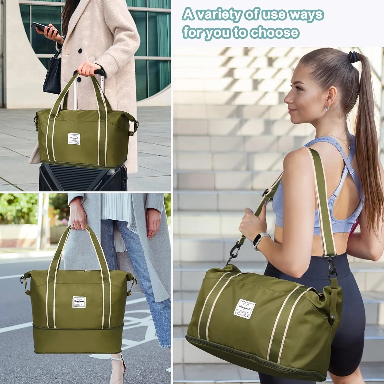 DMLuna Travel Duffel Bag, Tote Sports Gym Bag, Shoulder Overnight Weekender Bag for Women & Men, Hospital bag, Expandable Duffel Bag with Trolley Sleeve/Wet Pocket