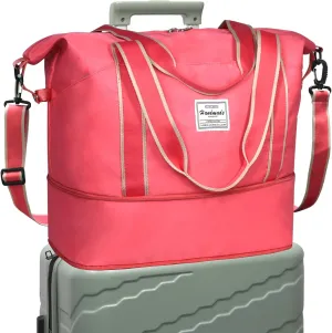 DMLuna Travel Duffel Bag, Tote Sports Gym Bag, Shoulder Overnight Weekender Bag for Women & Men, Hospital bag, Expandable Duffel Bag with Trolley Sleeve/Wet Pocket