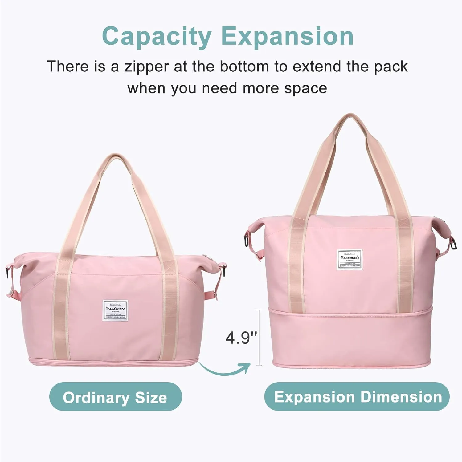 DMLuna Travel Duffel Bag, Tote Sports Gym Bag, Shoulder Overnight Weekender Bag for Women & Men, Hospital bag, Expandable Duffel Bag with Trolley Sleeve/Wet Pocket