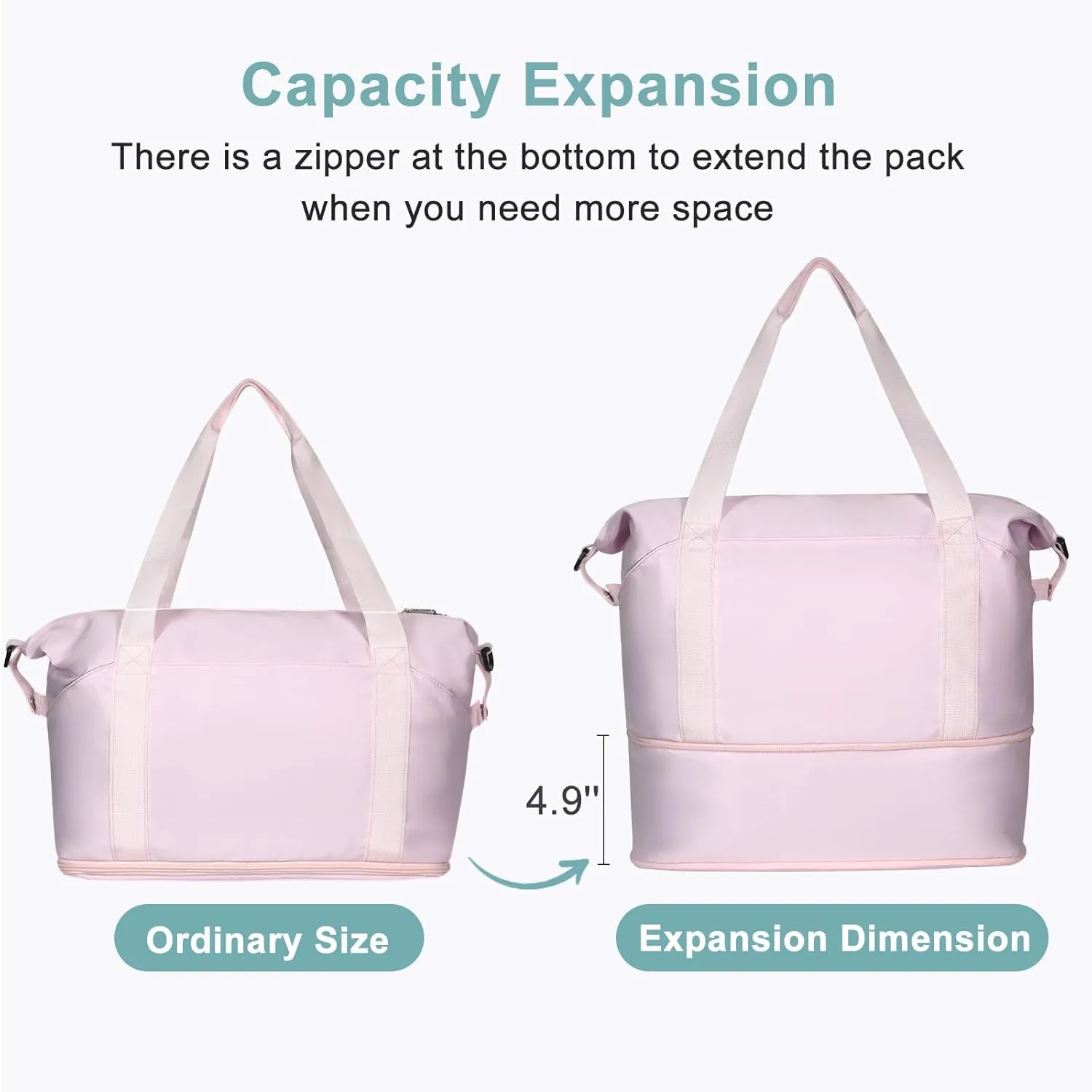 DMLuna Travel Duffel Bag, Tote Sports Gym Bag, Shoulder Overnight Weekender Bag for Women & Men, Hospital bag, Expandable Duffel Bag with Trolley Sleeve/Wet Pocket