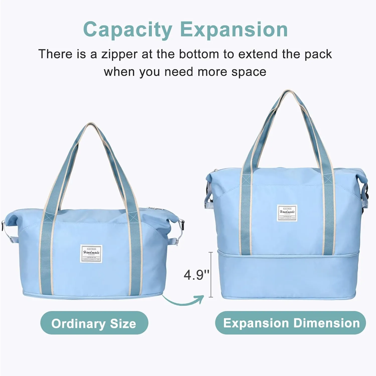 DMLuna Travel Duffel Bag, Tote Sports Gym Bag, Shoulder Overnight Weekender Bag for Women & Men, Hospital bag, Expandable Duffel Bag with Trolley Sleeve/Wet Pocket