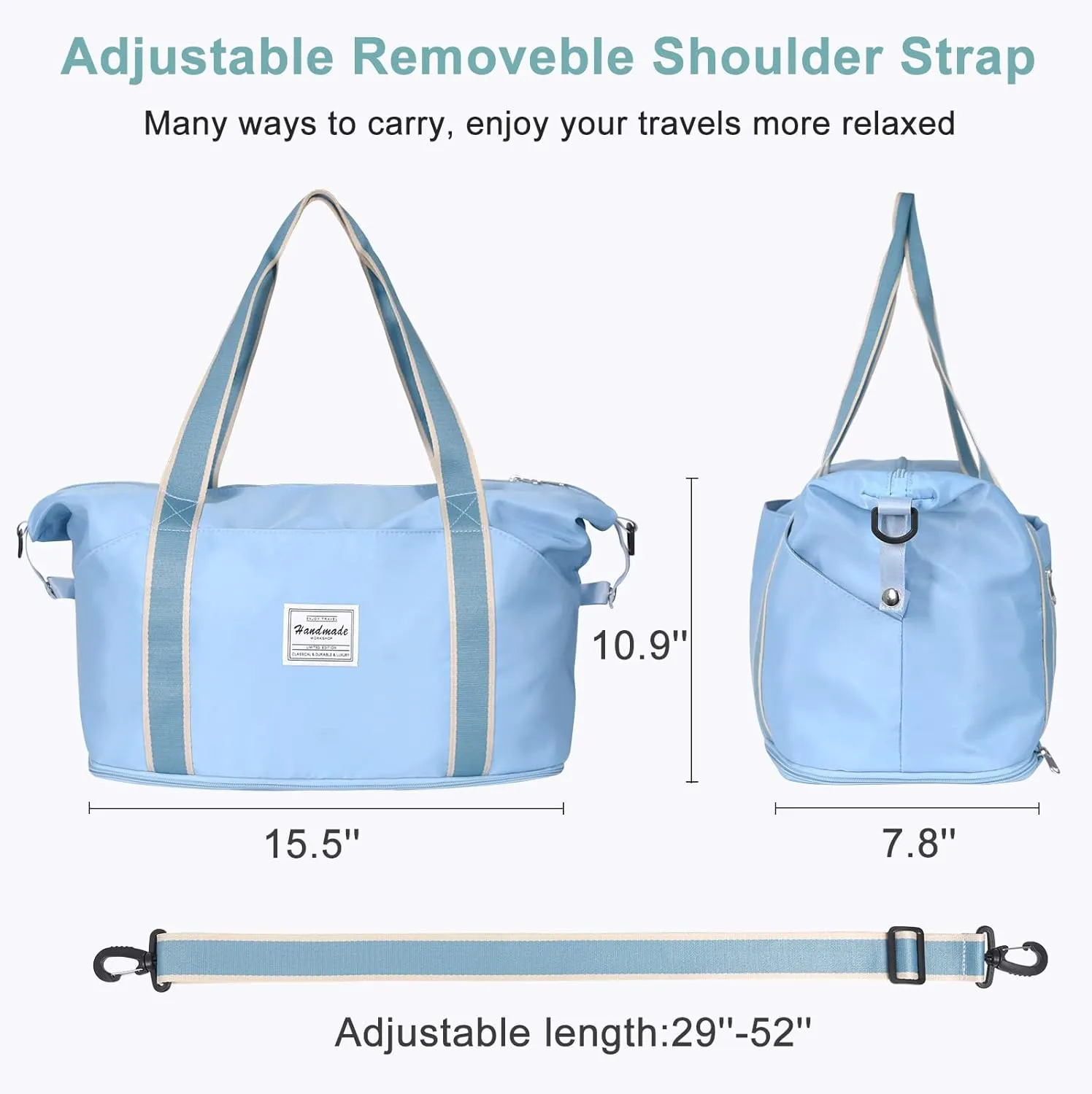DMLuna Travel Duffel Bag, Tote Sports Gym Bag, Shoulder Overnight Weekender Bag for Women & Men, Hospital bag, Expandable Duffel Bag with Trolley Sleeve/Wet Pocket