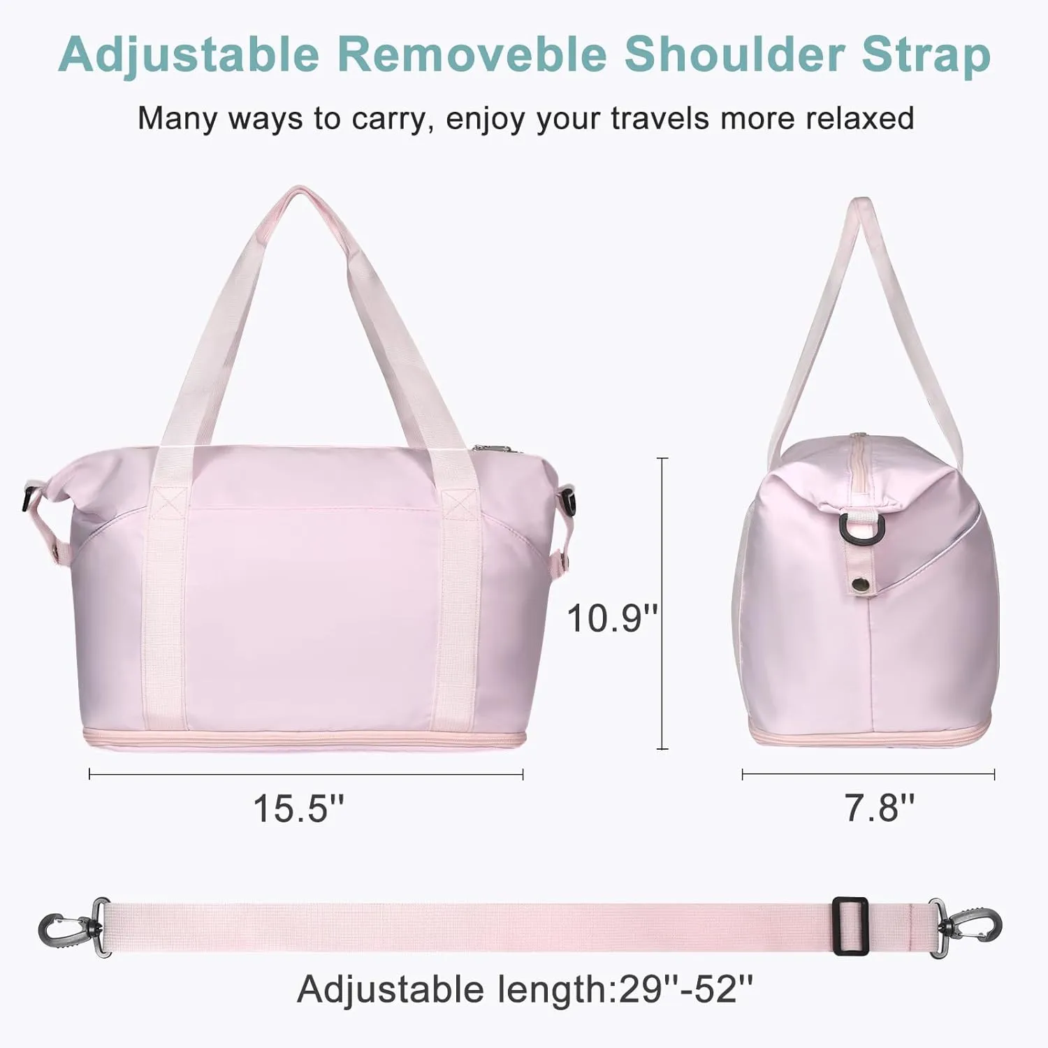 DMLuna Travel Duffel Bag, Tote Sports Gym Bag, Shoulder Overnight Weekender Bag for Women & Men, Hospital bag, Expandable Duffel Bag with Trolley Sleeve/Wet Pocket