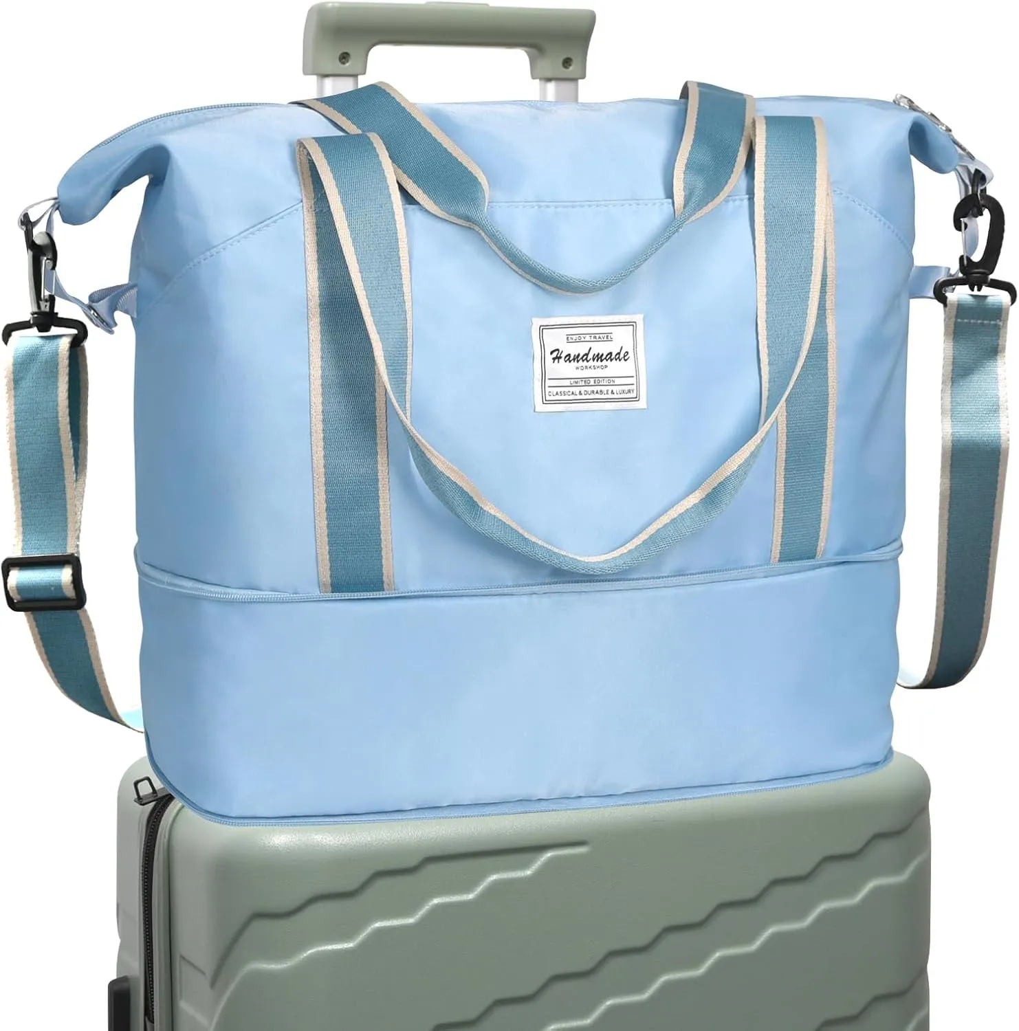 DMLuna Travel Duffel Bag, Tote Sports Gym Bag, Shoulder Overnight Weekender Bag for Women & Men, Hospital bag, Expandable Duffel Bag with Trolley Sleeve/Wet Pocket
