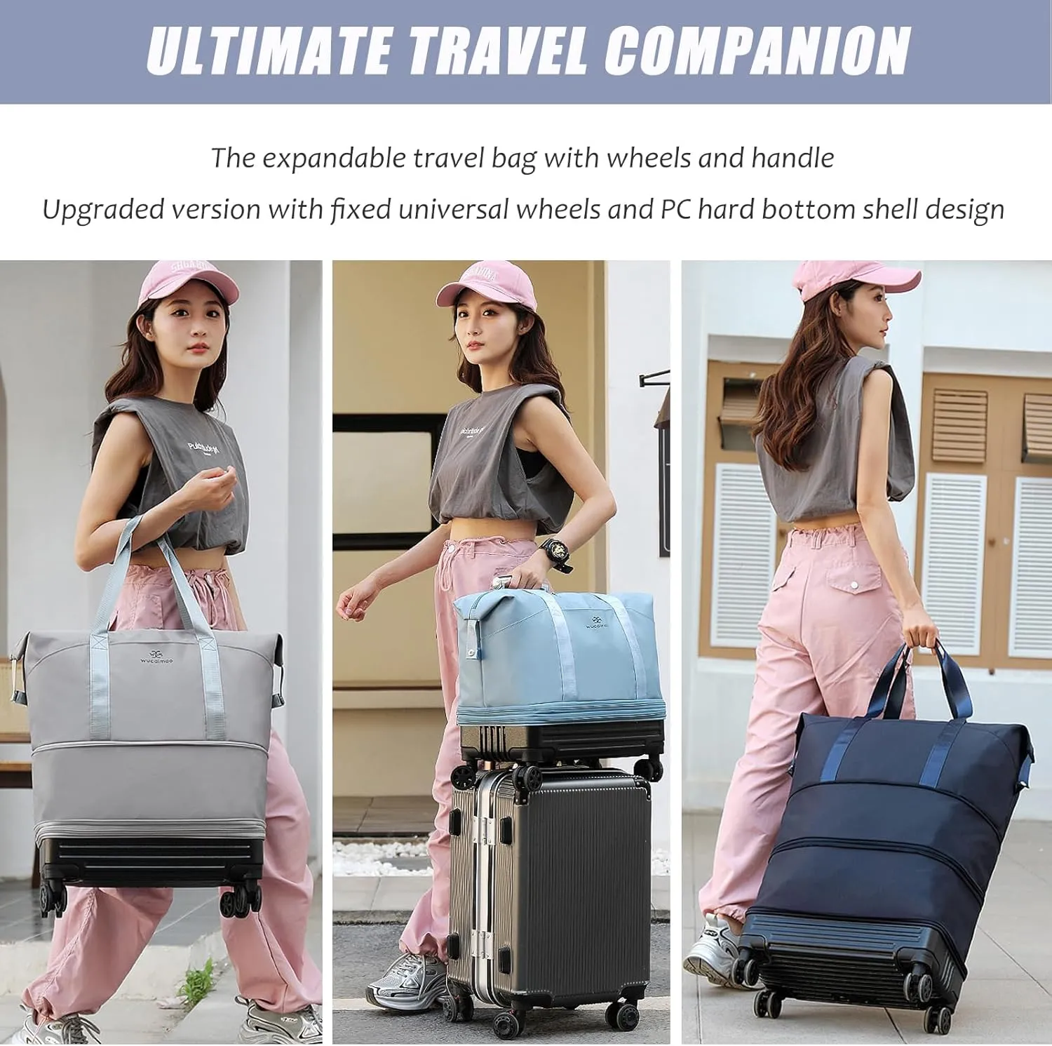 DOJUNS Duffle Bag with Wheels,Foldable Duffle Bag for Travel,Large Suitcases with Wheels,Foldable Travel Bag,Expandable Luggage,Carry on Luggage for Women Men (Black)