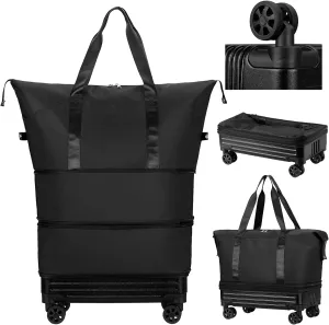 DOJUNS Duffle Bag with Wheels,Foldable Duffle Bag for Travel,Large Suitcases with Wheels,Foldable Travel Bag,Expandable Luggage,Carry on Luggage for Women Men (Black)