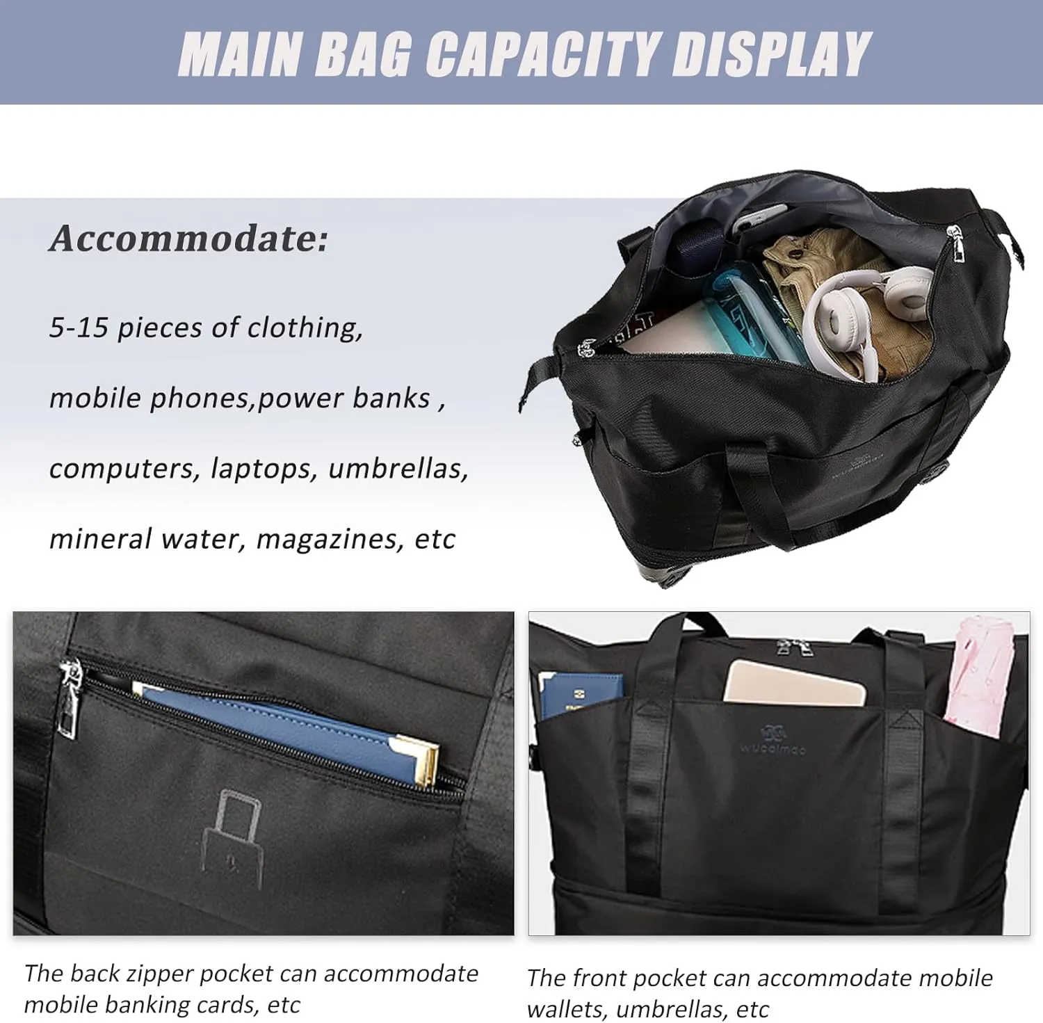 DOJUNS Duffle Bag with Wheels,Foldable Duffle Bag for Travel,Large Suitcases with Wheels,Foldable Travel Bag,Expandable Luggage,Carry on Luggage for Women Men (Black)