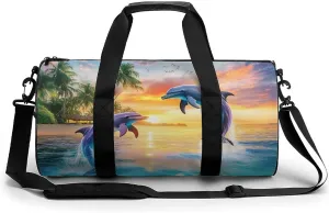 Dolphin Sunset Unisex Gym Bag Travel Duffel Bags Overnight Sport Tote with Compartment for Weekender Vacation