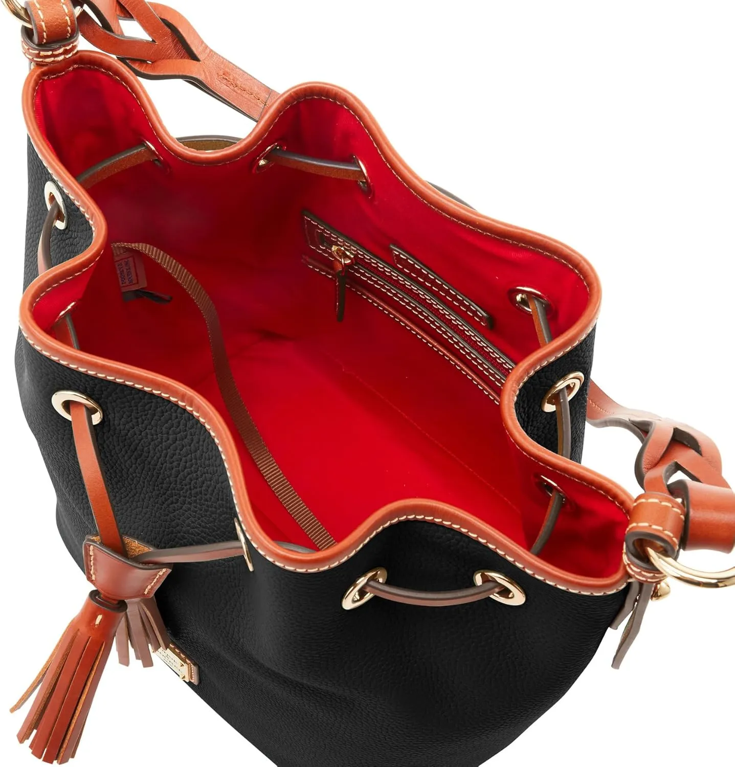 Dooney & Bourke Bucket Bags for Women, Pebble Grain Tasha Large Leather Shoulder Bag with Drawstring Cinch Closure