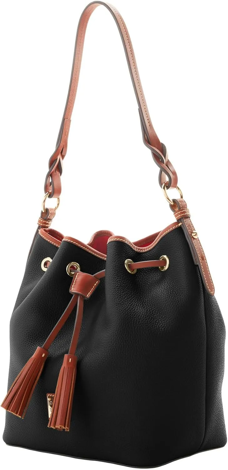 Dooney & Bourke Bucket Bags for Women, Pebble Grain Tasha Large Leather Shoulder Bag with Drawstring Cinch Closure