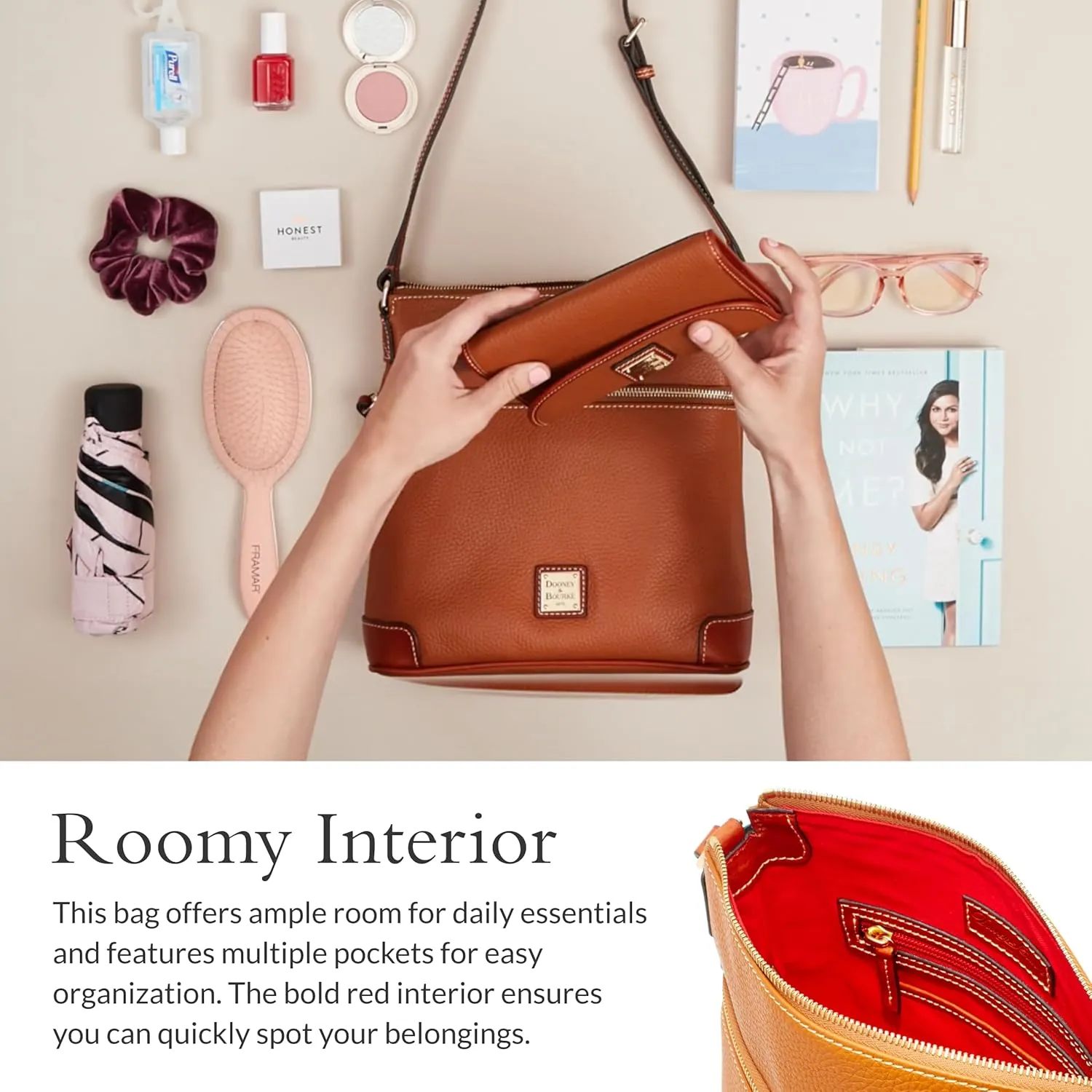 Dooney & Bourke Women's Crossbody in Pebble Grain Leather, Large Handbag with Adjustable Shoulder Strap