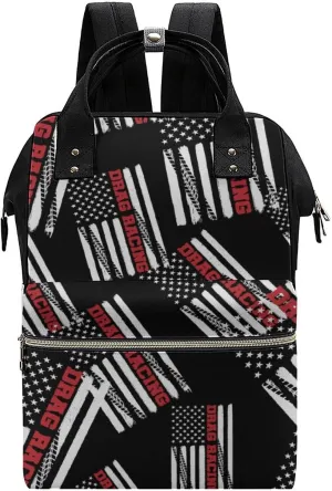 Drag Racing American Flag Diaper Bag Backpack Multifunction Travel Backpack Large Capacity Waterproof Mommy Bag Black-Style