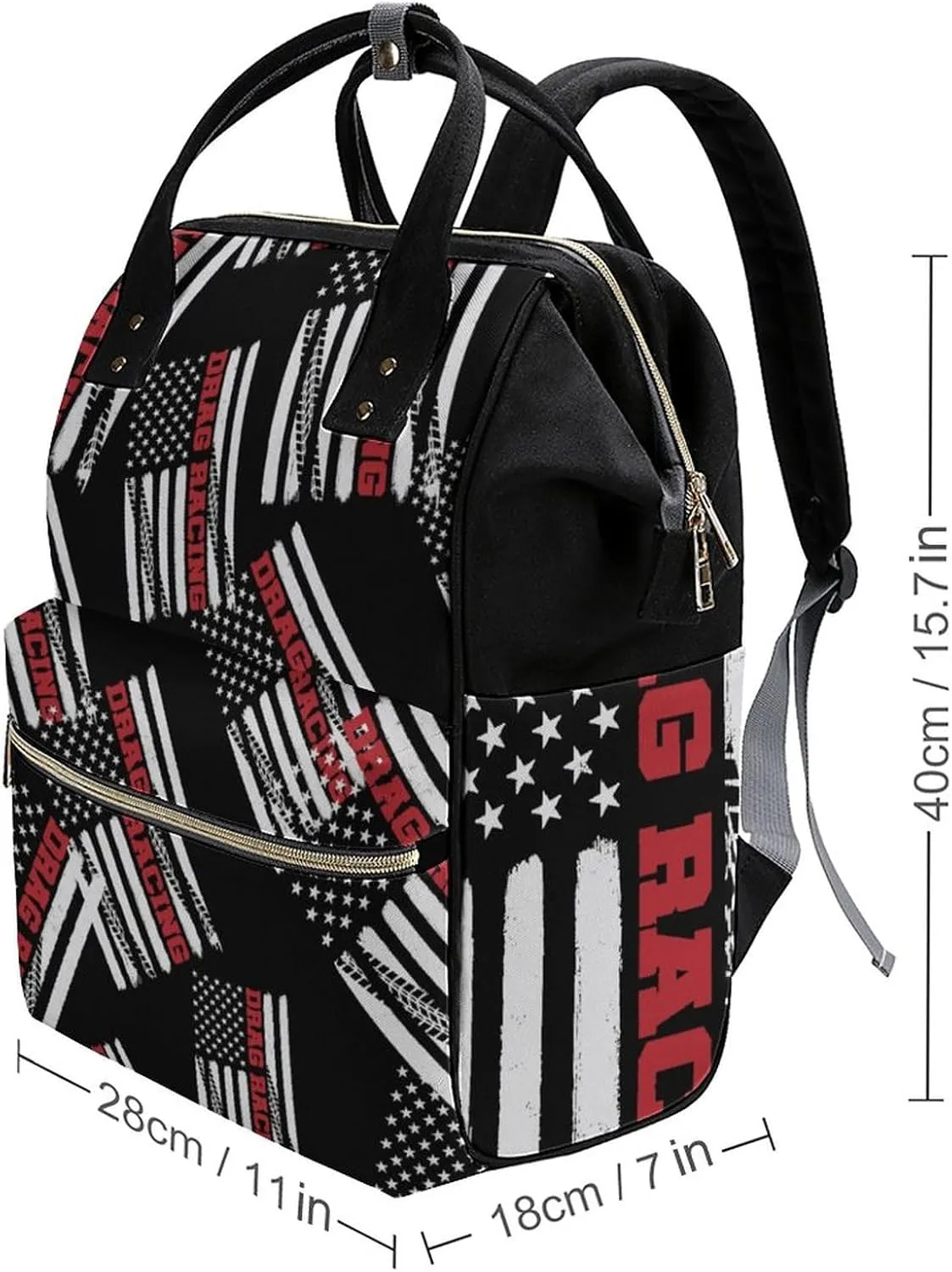 Drag Racing American Flag Diaper Bag Backpack Multifunction Travel Backpack Large Capacity Waterproof Mommy Bag Black-Style