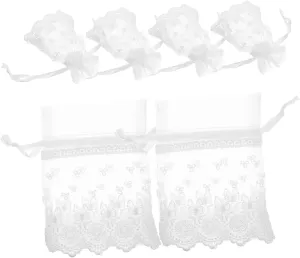 Drawstring Organza Bags for Women Butterfly Lace Sheer Jewelry Organizers 6pcs Set for Travel Party and Storage