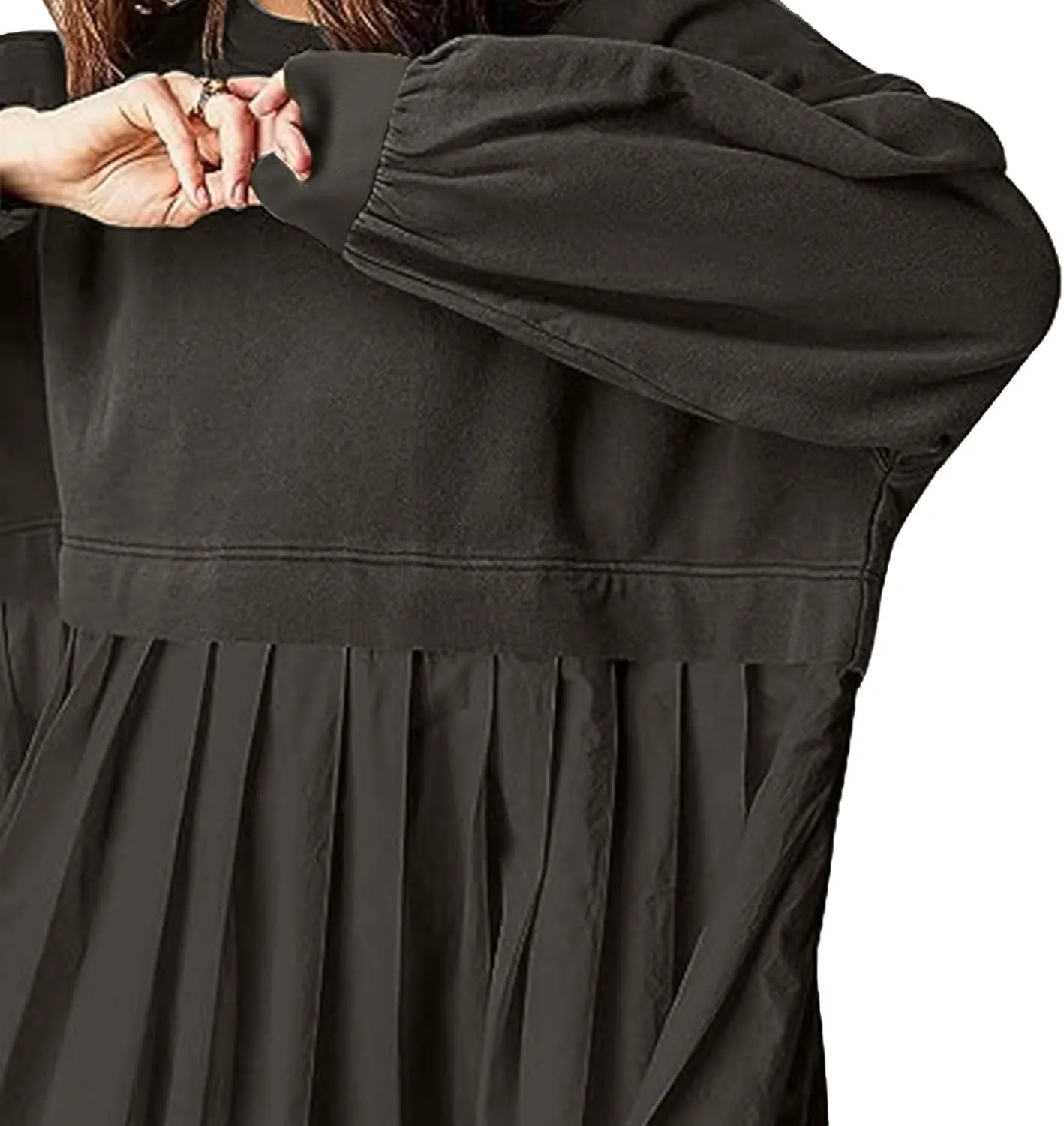 Dresses for Women 2024 Casual Fall Long Sleeve Patchwork Sweatshirt Dress Loose Flowy Swing Mini Dress Preppy Clothes