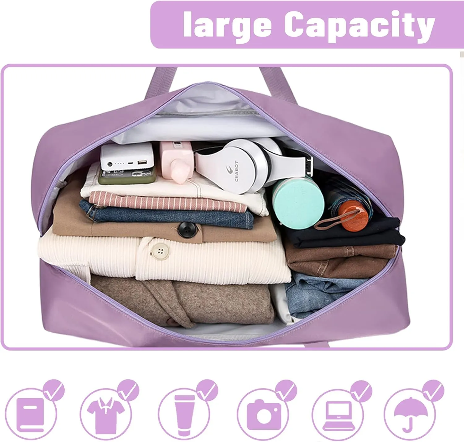 Duffel Bags for Traveling Women Sports Gym Tote Bag Water Resistant Travel Carry on Duffel Bag Weekend Overnight Bag (Purple)