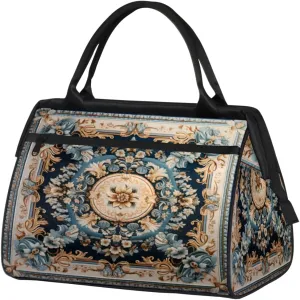 Duffel Bags Gym Bag for Women Men, Travel Duffel Bag with Trolley Sleeve, Waterproof Sports Gym Bag Weekender Overnight Bag Carry On Tote Bag for Gym Travel Sport, Carpet Style Flowers Patterns