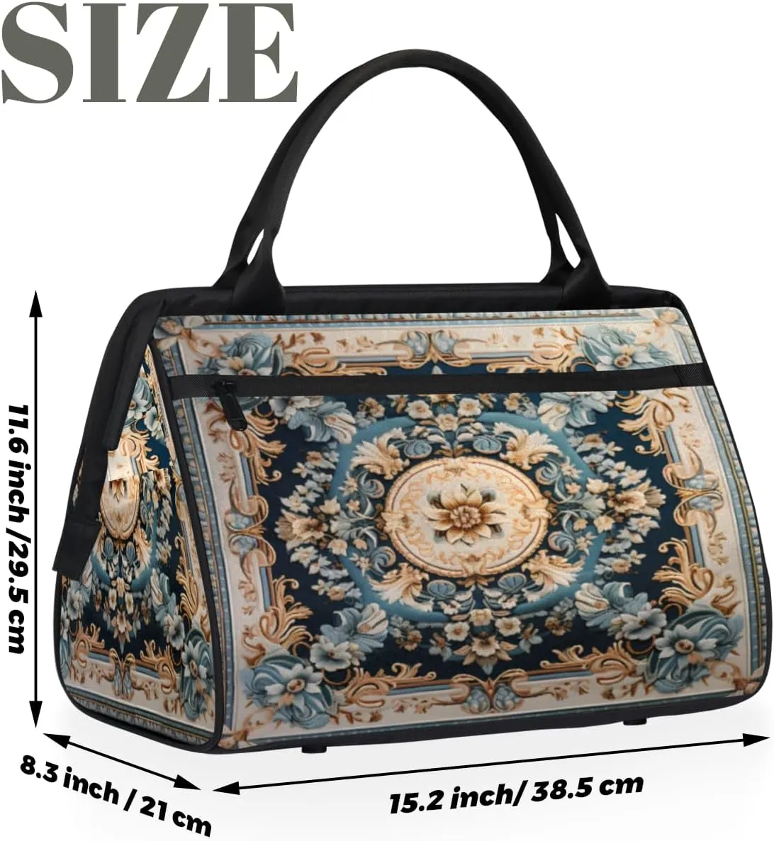 Duffel Bags Gym Bag for Women Men, Travel Duffel Bag with Trolley Sleeve, Waterproof Sports Gym Bag Weekender Overnight Bag Carry On Tote Bag for Gym Travel Sport, Carpet Style Flowers Patterns