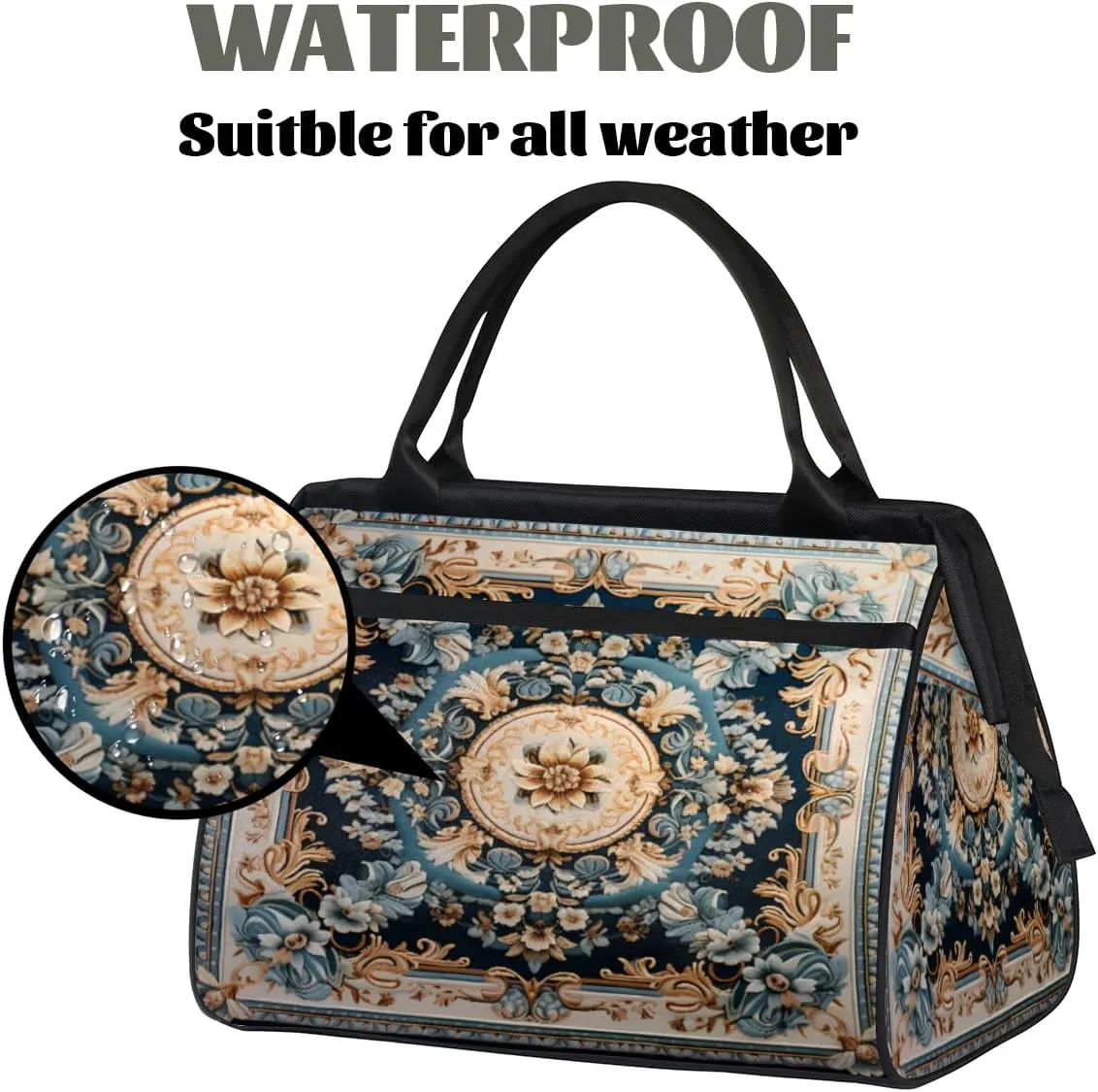 Duffel Bags Gym Bag for Women Men, Travel Duffel Bag with Trolley Sleeve, Waterproof Sports Gym Bag Weekender Overnight Bag Carry On Tote Bag for Gym Travel Sport, Carpet Style Flowers Patterns