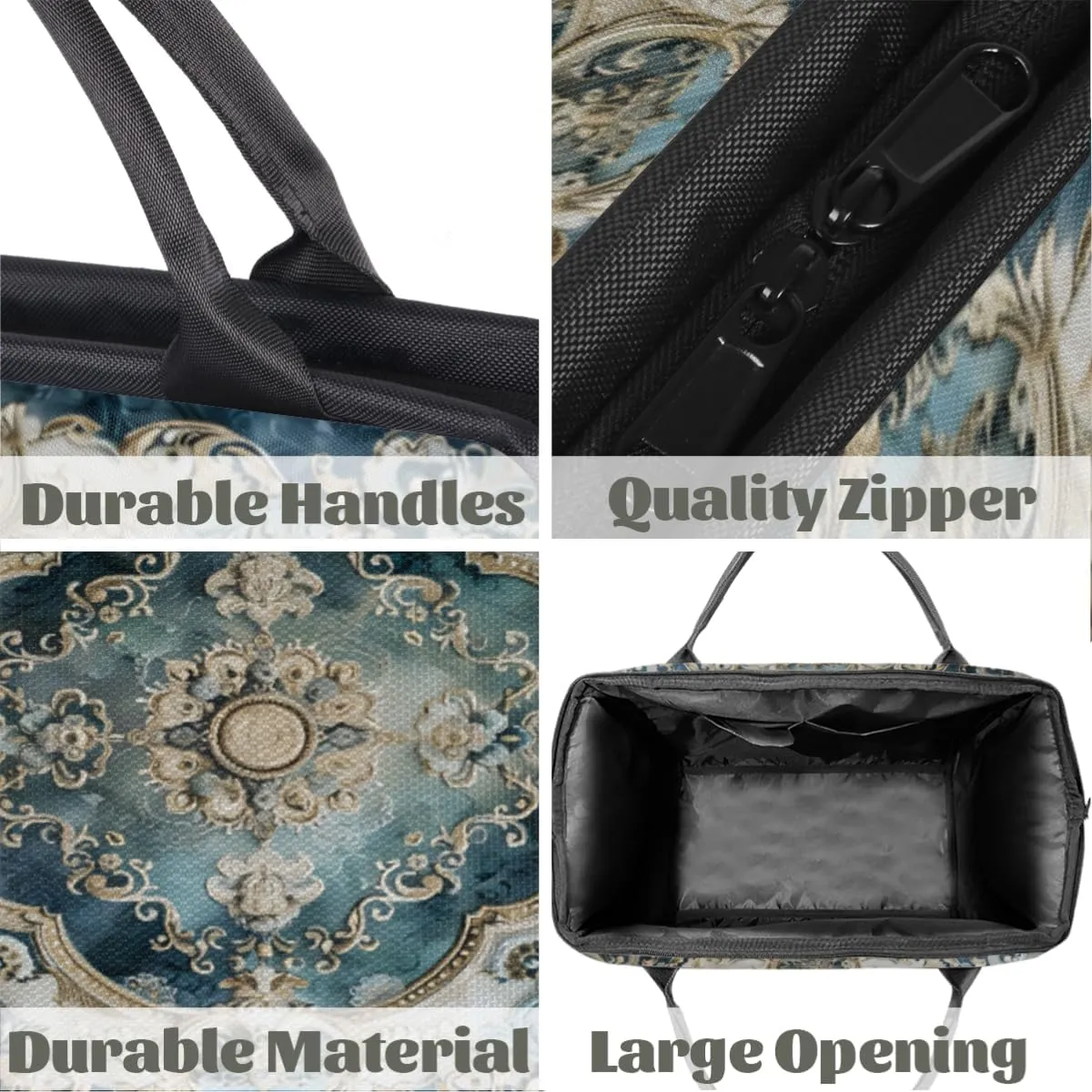 Duffel Bags Gym Bag for Women Men, Travel Duffel Bag with Trolley Sleeve, Waterproof Sports Gym Weekender Overnight Carry On Tote Bag for Gym Travel Sport, White Tile Flowers Ornament