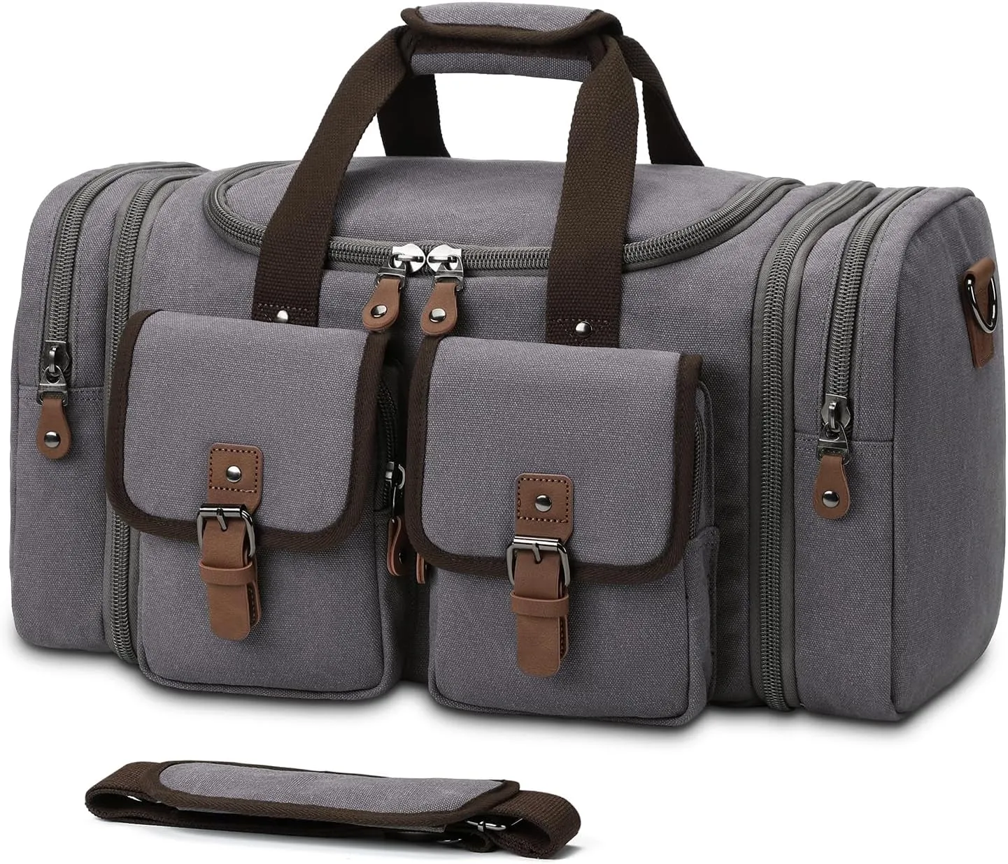 Duffle Bag for Travel, Expandable Waterproof Overnight Weekender Gym Carry On Bag 50L Canvas Duffel Bags with Suitcase Handle Sleeve for Men Women(Grey)