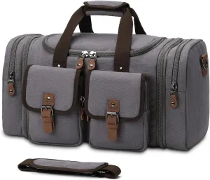 Duffle Bag for Travel, Expandable Waterproof Overnight Weekender Gym Carry On Bag 50L Canvas Duffel Bags with Suitcase Handle Sleeve for Men Women(Grey)