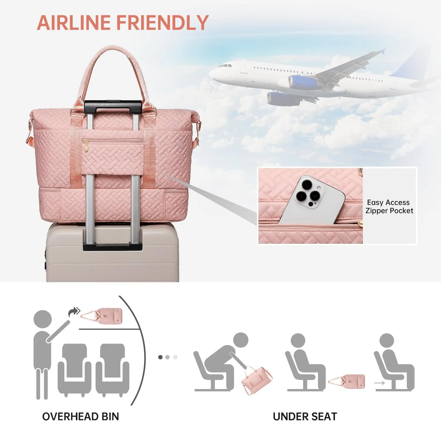 Duffle Bag for Travel, Weekender Bag with Shoe Compartment, Carry On Overnight Bag for Women with Toiletry Bag, Gym Bag with Wet Pocket, Hospital Bags for Labor and Delivery Beige