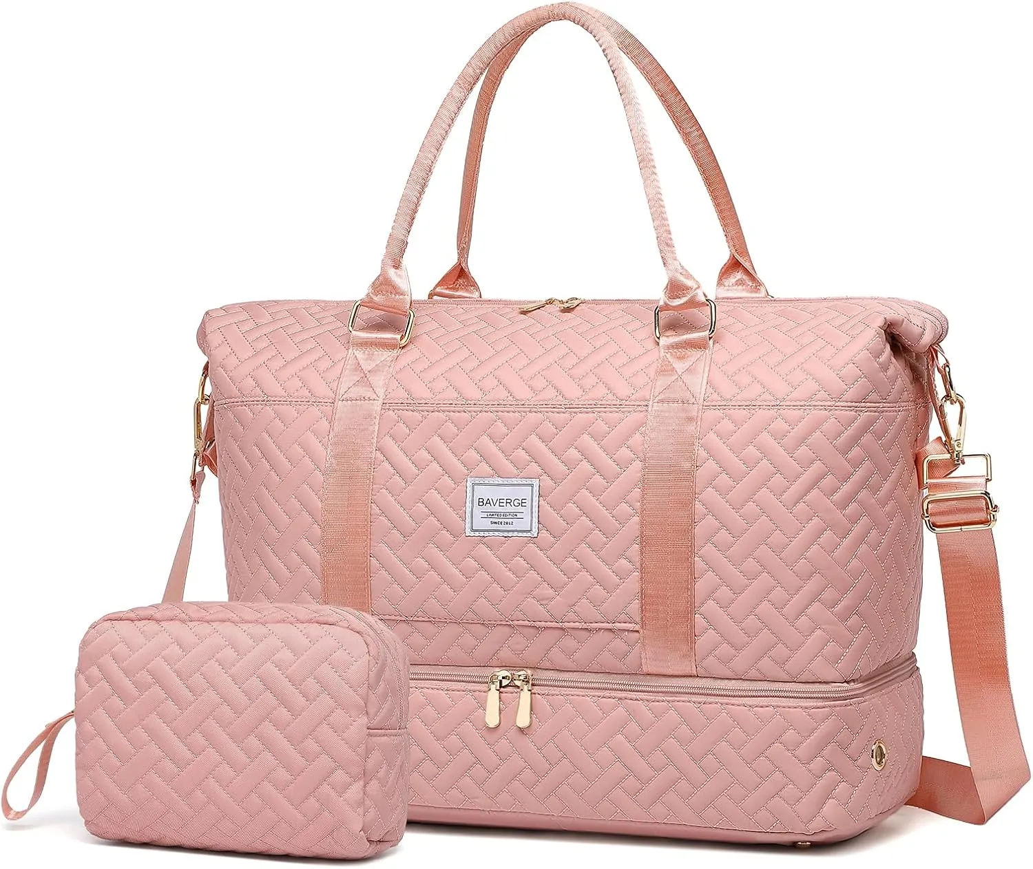 Duffle Bag for Travel, Weekender Bag with Shoe Compartment, Carry On Overnight Bag for Women with Toiletry Bag, Gym Bag with Wet Pocket, Hospital Bags for Labor and Delivery Beige