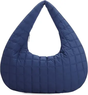 E Quilted Nylon Hobo Bag for Women Large Tote Shoulder Bag Top Handle Handbag