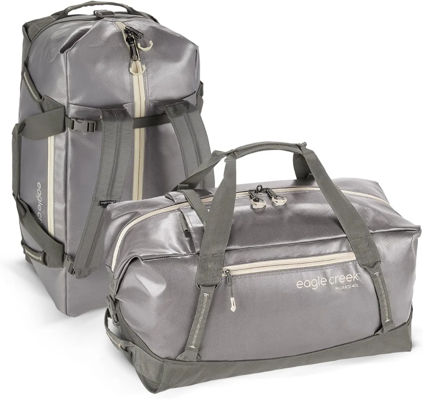 Eagle Creek Migrate 40L Travel Backpack Duffle Bag with Tuck-Away Backpack Straps, Full-Access Wide Mouth Opening & Seamless Bottom Bathtub Construction, River Rock