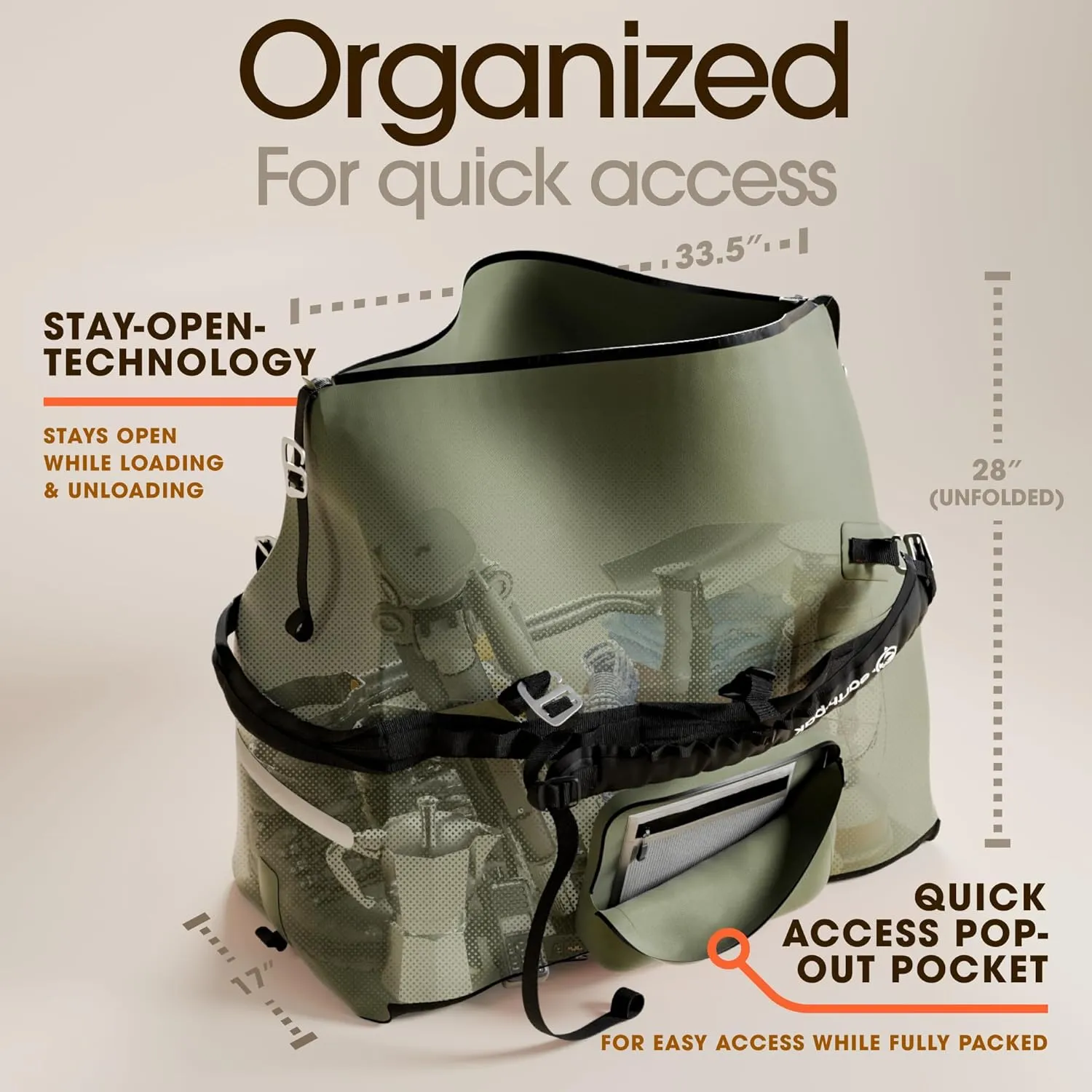 Earth Pak Waterproof Duffel Bag - Large Dry Bag, 1680D TPU, Heavy Duty, Camping & Marine Dry Bag, 8x8 Popout Pocket