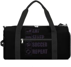 Eat Sleep Soccer Repeat Gym Bag for Men Women Travel Duffle Bags with Shoes Compartment Swim Dance Yoga