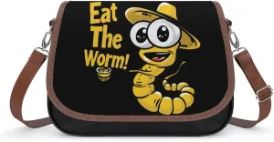 Eat The Worm Women's Crossbody Bags PU Leather Shoulder Bag Handbag Purse Messenger Bag with Shoulder Strap