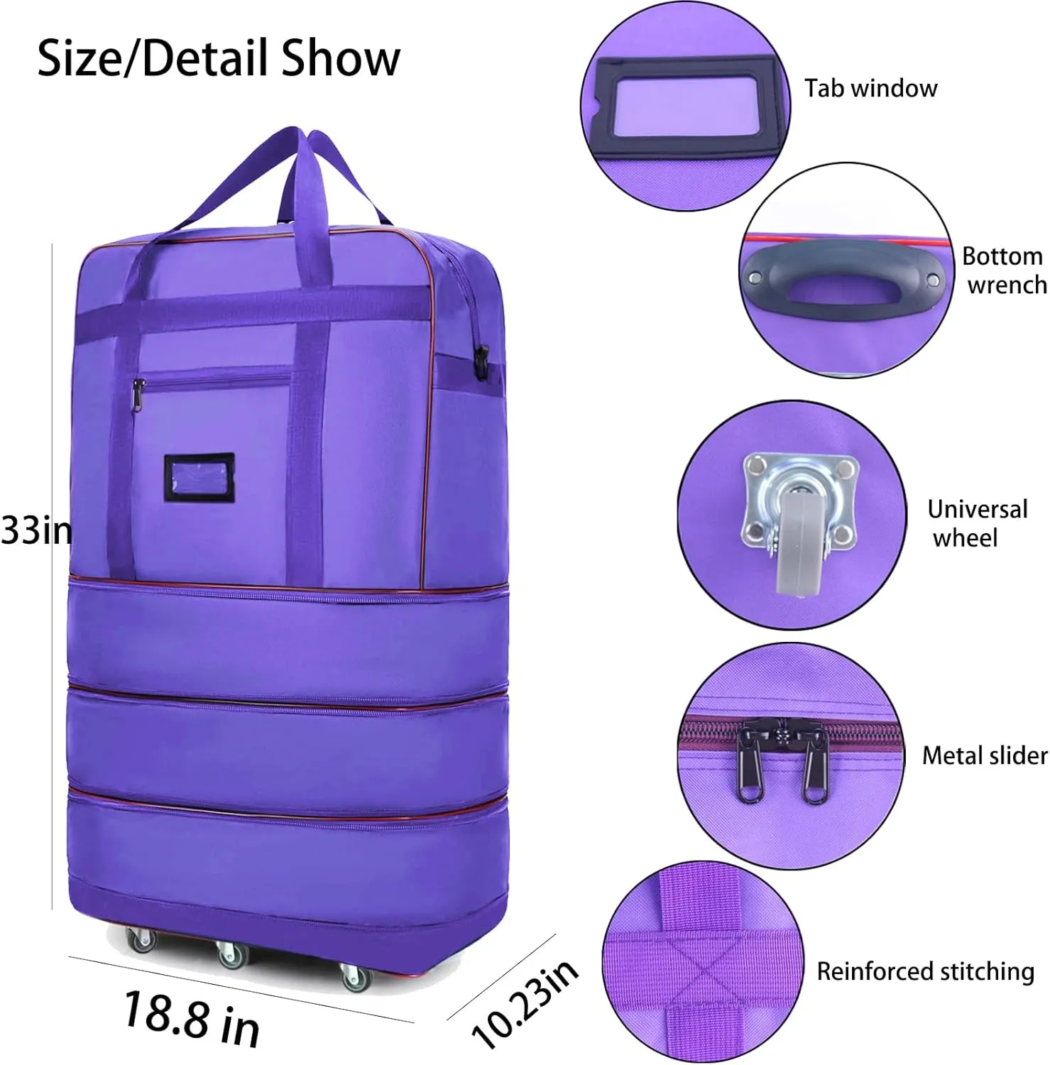 ELDA Expandable Foldable Suitcase Luggage with Universal Wheels Rolling Travel Bag Duffel Bag for Men Women Large Capacity Lightweight Luggages