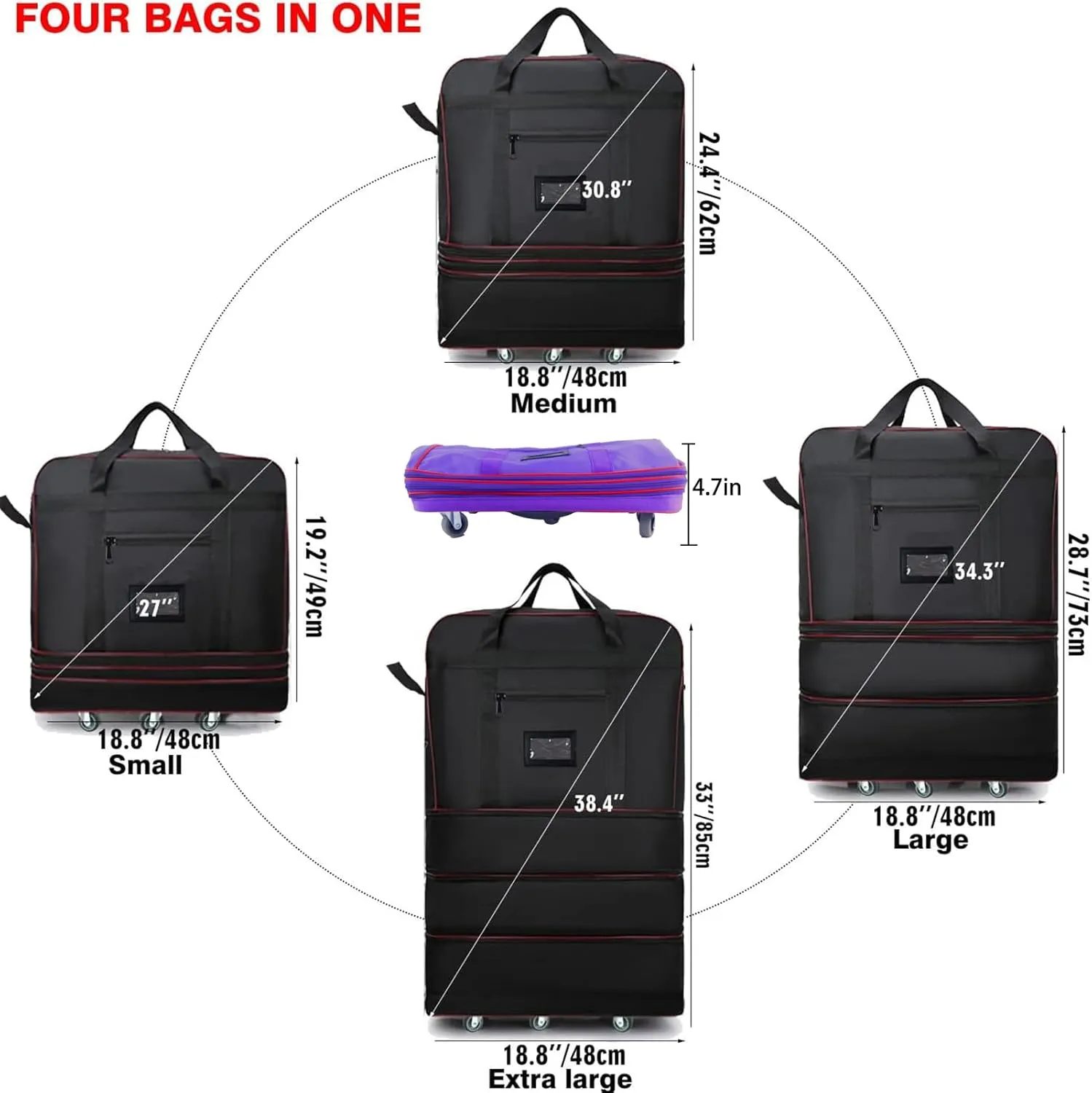 ELDA Expandable Foldable Suitcase Luggage with Universal Wheels Rolling Travel Bag Duffel Bag for Men Women Large Capacity Lightweight Luggages
