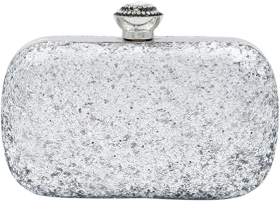 Elegant Glitter Flakes Sequin Hard Clutch Rhinestones Top Evening Bag - 4 Colors