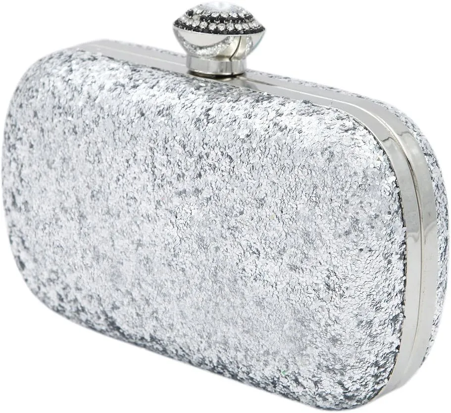 Elegant Glitter Flakes Sequin Hard Clutch Rhinestones Top Evening Bag - 4 Colors